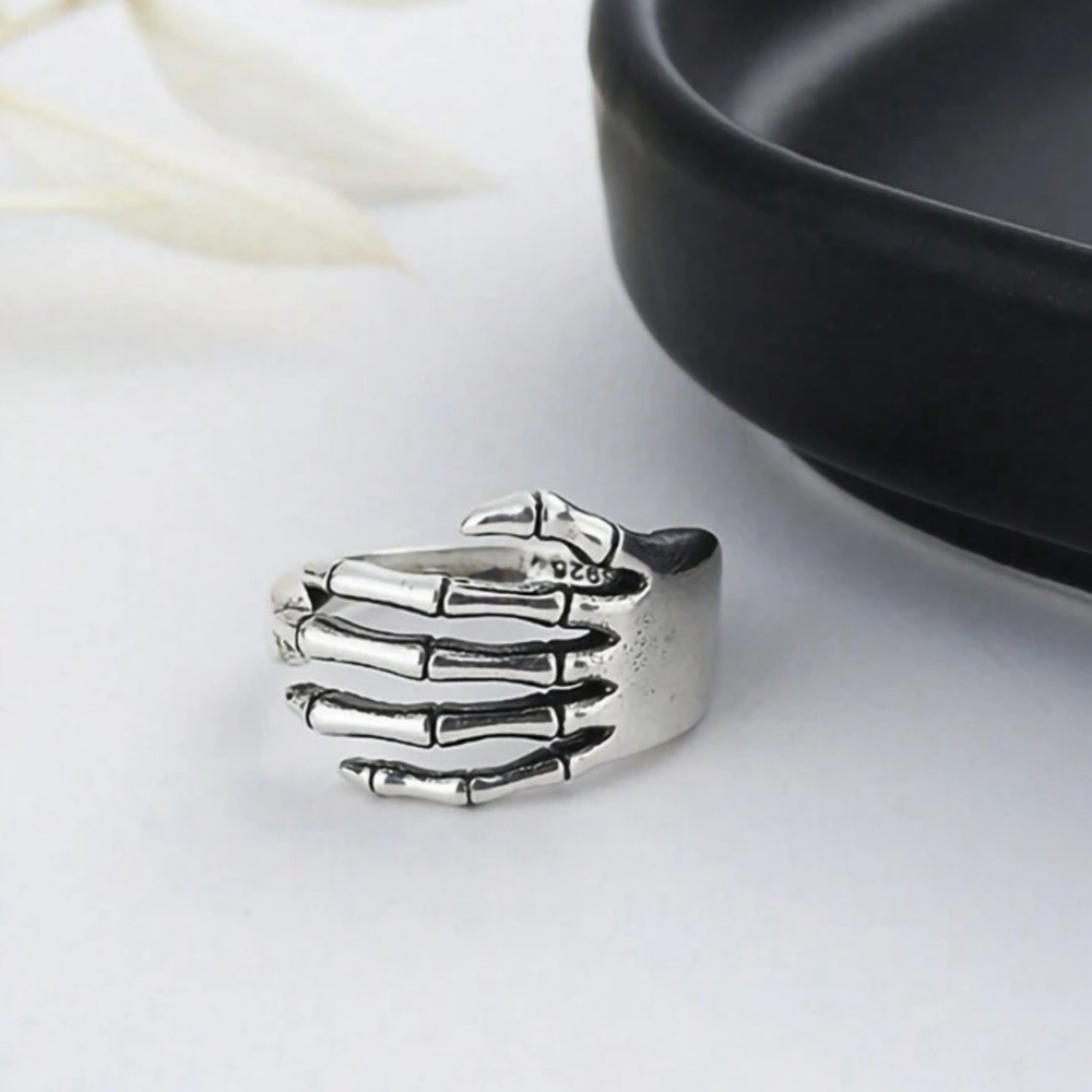 Silver Skeleton Hand Adjustable Ring - Picture 6 of 7